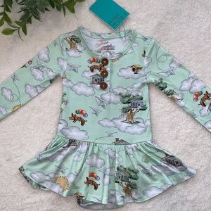 NWT Posh Peanut Tree House Henley Twirl Bodysuit Dress 6-12M